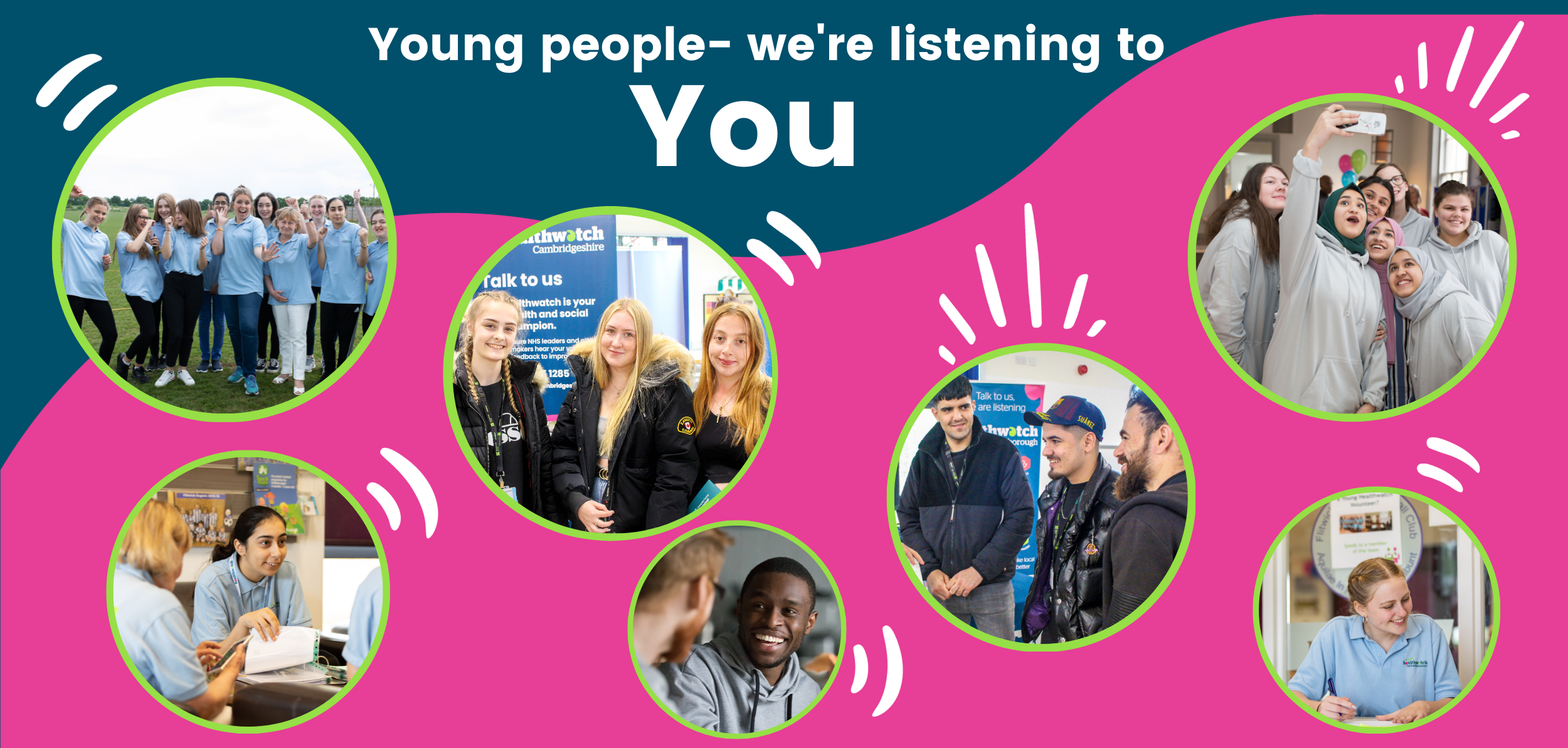 Pictures of youthwatch members. Text reads Young people- we're listening to you