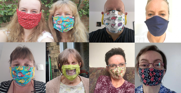 montage of people wearing face coverings