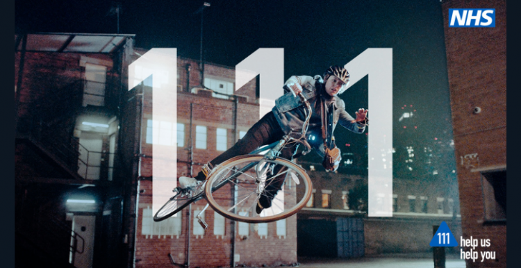 Did you know NHS 111can book you a time slot at A&E? photo showing man falling off his bike