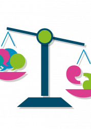 Graphic shows set of scales weighing Healthwatch icons